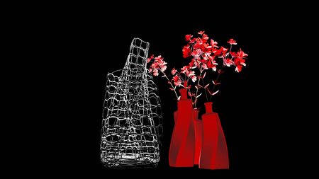 Vase of flowers on a dark background, interior design, 3D rendering.の写真素材