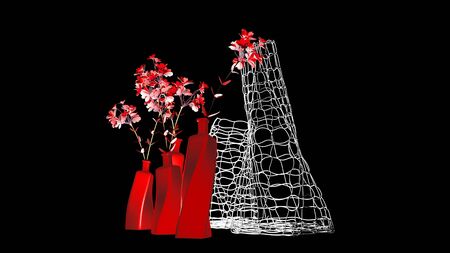 Vase of flowers on a dark background, interior design, 3D rendering.の写真素材