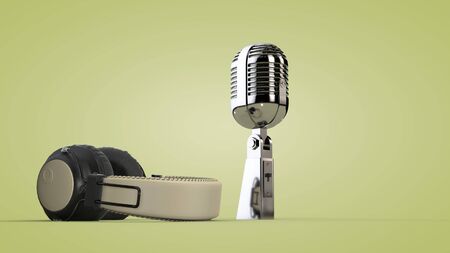 Studio audio headphones and microphone. 3D rendering.の写真素材