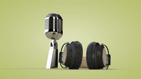 Studio audio headphones and microphone. 3D rendering