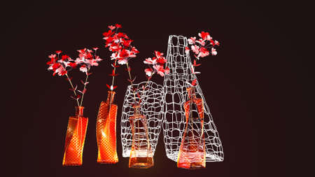 Vase of flowers on a dark background, interior design, 3D renderingの写真素材