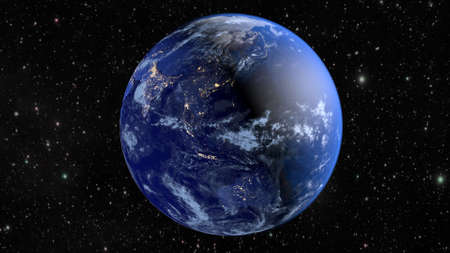Planet Earth. The radiance of the cities of Australia, Asia, India and China. 3D renderingの写真素材