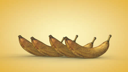 Ripe banana on a yellow background. 3D renderingの写真素材
