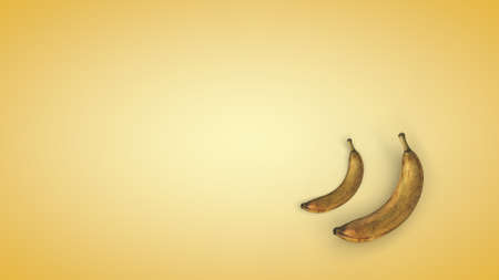 Ripe banana on a yellow background. 3D renderingの写真素材