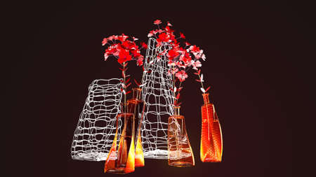 Vase of flowers on a dark background, interior design, 3D renderingの写真素材