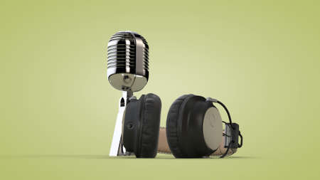 Studio audio headphones and microphone. 3D renderingの写真素材