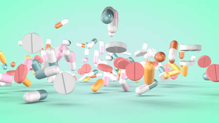Set of various pills and capsules. 3D renderingの写真素材