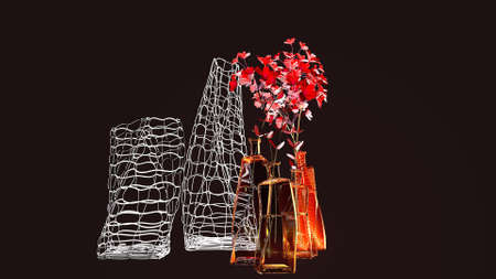Vase of flowers on a dark background, interior design, 3D renderingの写真素材