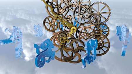 Zodiac horoscope, 12 zodiac signs and a clockwork. 3D renderingの写真素材