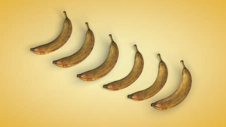 Ripe banana on a yellow background. 3D renderingの写真素材