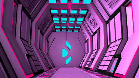Space station corridor and spacewalk. 3D renderingの写真素材