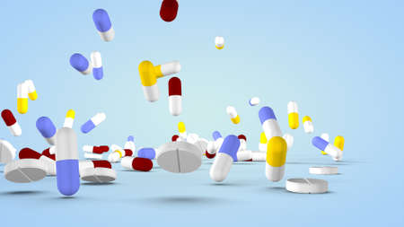 Set of various pills and capsules. 3D renderingの写真素材
