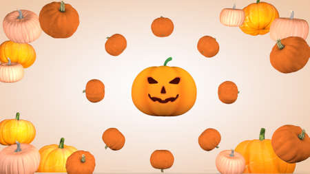 Halloween holiday concept. Background with pumpkins. 3D renderingの写真素材