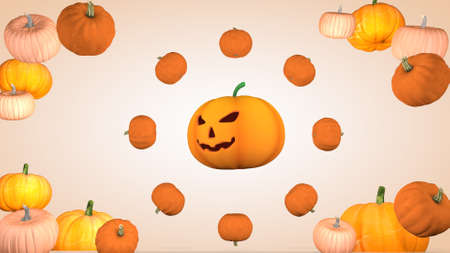 Halloween holiday concept. Background with pumpkins. 3D renderingの写真素材