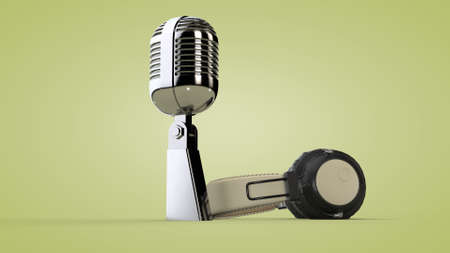 Studio audio headphones and microphone. 3D renderingの写真素材