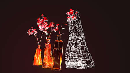 Vase of flowers on a dark background, interior design, 3D renderingの写真素材