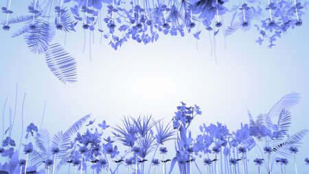 Fantasy decorative background with plants and flowers, 3D renderingの写真素材
