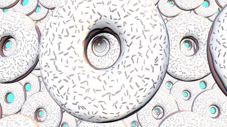 Abstract colorful animation, background of bright donuts. 3D renderingの写真素材