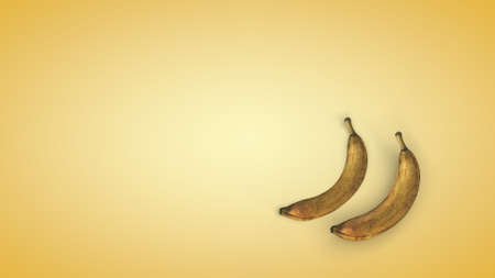 Ripe banana on a yellow background. 3D renderingの写真素材
