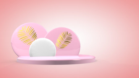 Podium with golden olive branches on pinkの写真素材