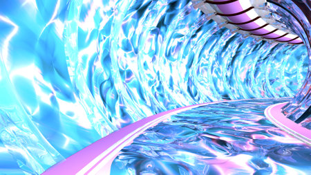 Driving along a bright futuristic corridorの写真素材