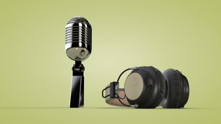 Studio audio headphones and microphone.の写真素材