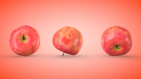 Ripe red apples on redの写真素材