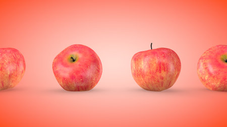 Ripe red apples on redの写真素材