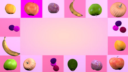 Frame in different type of fruitの写真素材