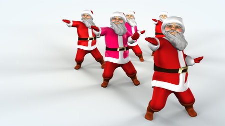 Merry Christmas Santa Clauses are dancing. 3d rendering.の写真素材