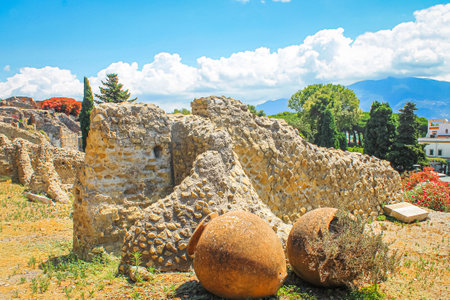 Ruins of the ancient Italian city of Pompeii and Mount Vesuvius.