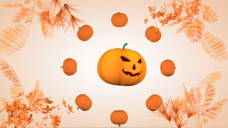 Halloween greeting card with pumpkinsの写真素材