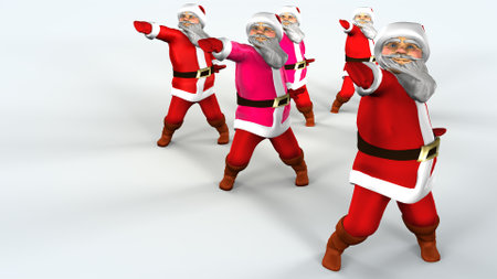 Merry Christmas Santa Clauses are dancing. 3d rendering.の写真素材