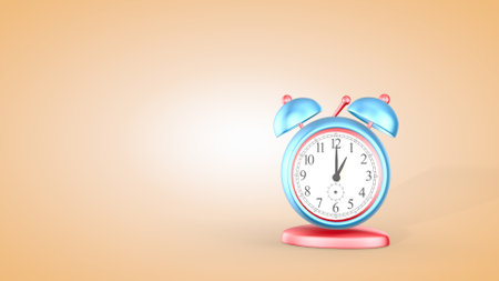 Time, cute alarm clock isolated on light background, 1 o'clock. 3D rendering.の写真素材