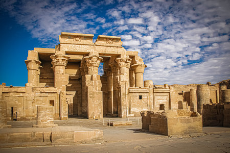 The ruins of the ancient temple of Sebek in Kom - Ombo, Egyptの写真素材