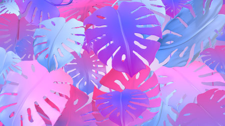 Fantasy decorative background with plants and flowers, 3D rendering.の写真素材