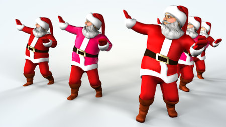 Merry Christmas Santa Clauses are dancing. 3d rendering.の写真素材