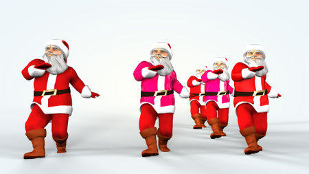 Merry Christmas Santa Clauses are dancing. 3d rendering.の写真素材