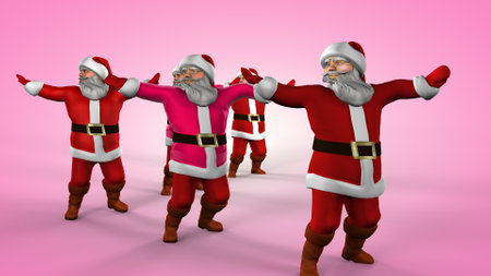 Merry Christmas Santa Clauses are dancing. 3d rendering.の写真素材