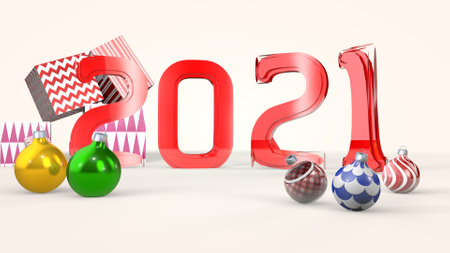 New 2021 year numbers rotation. 3D rendering.の写真素材