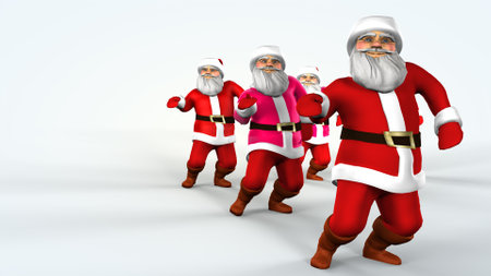 Merry Christmas Santa Clauses are dancing. 3d rendering.の写真素材