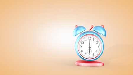 Time, cute alarm clock isolated on light background, 6 o'clock. 3D rendering.の写真素材