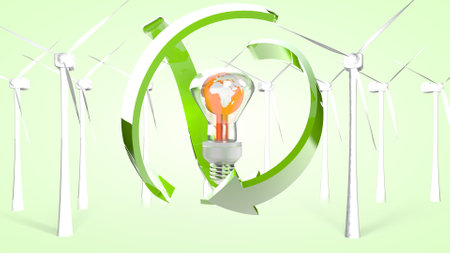 The concept of green production and ecological use of energy. 3D rendering.の写真素材