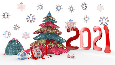 Beautiful Christmas composition with snowflakes. 3D rendering.の写真素材