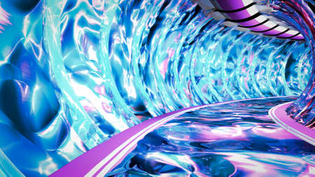 Driving along a bright futuristic corridor. 3D rendering.の写真素材