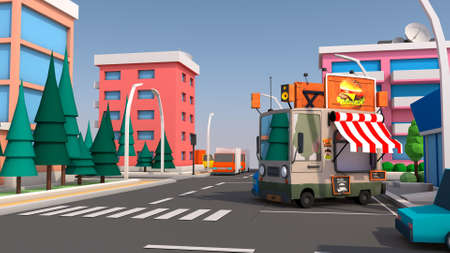 A fun urban food truck. 3D rendering.の写真素材