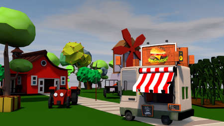 A fun urban food truck. 3D rendering.の写真素材