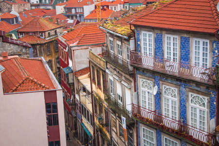 Colorful city street in Porto, Portugal. European urban architecture.の写真素材
