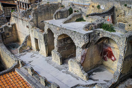 Ruins of the ancient Roman city of Herculanum on the shores of the Gulf of Naplesの写真素材
