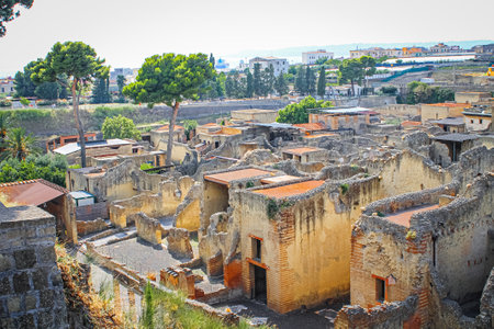 Ruins of the ancient Roman city of Herculanum on the shores of the Gulf of Naplesの写真素材